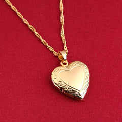 Romantic Heart Locket Necklace, 24K Gold