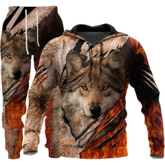 Wolf Print Men's Hooded Tracksuit