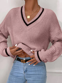 Trendy V-Neck Cable Knit Sweater