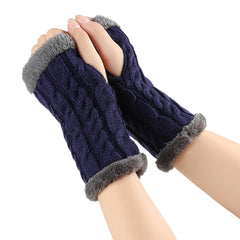 Twist-Knit Winter Fingerless Fleece Gloves