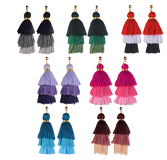 Cotton Tassel Three-Layer Gradient Color Tassel Earrings