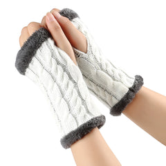 Twist-Knit Winter Fingerless Fleece Gloves