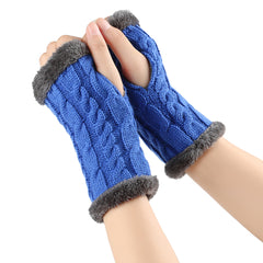 Twist-Knit Winter Fingerless Fleece Gloves