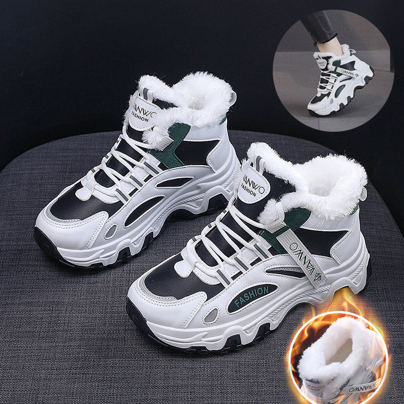 Fashion Black White Lace-up Sneakers Winter Warm