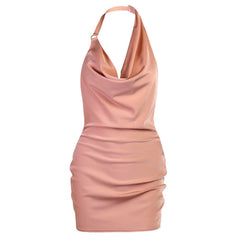 V-Neck Satin Backless Summer Mini Dress