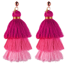 Cotton Tassel Three-Layer Gradient Color Tassel Earrings