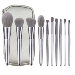 10 Moonlight Silver Makeup Brush Set