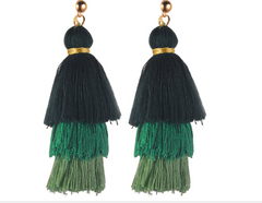 Cotton Tassel Three-Layer Gradient Color Tassel Earrings