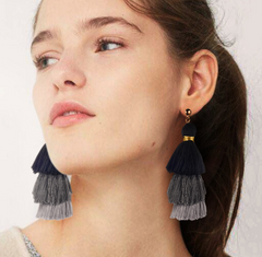 Cotton Tassel Three-Layer Gradient Color Tassel Earrings