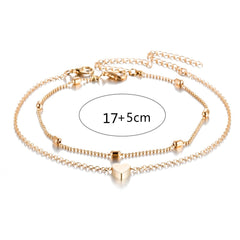 Double-layered Anklet Retro Beach Ball Chain Heart-shaped