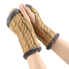 Twist-Knit Winter Fingerless Fleece Gloves