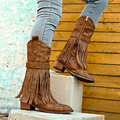  Rivet Buckle Retro Tassel Winter Boots