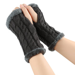 Twist-Knit Winter Fingerless Fleece Gloves