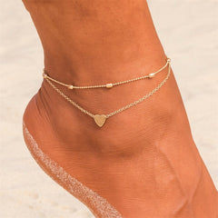 Double-layered Anklet Retro Beach Ball Chain Heart-shaped