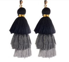 Cotton Tassel Three-Layer Gradient Color Tassel Earrings