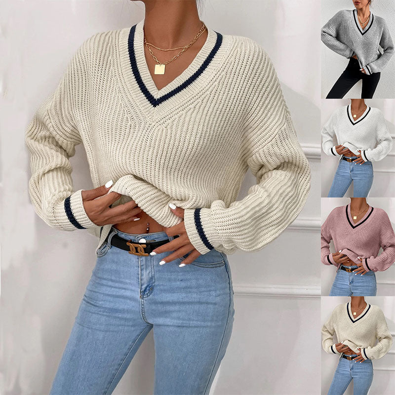 Trendy V-Neck Cable Knit Sweater