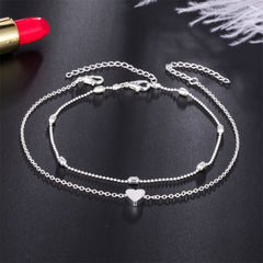 Double-layered Anklet Retro Beach Ball Chain Heart-shaped