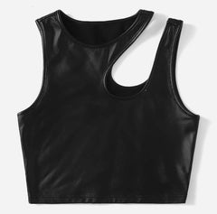 Patent Leather Irregular Shoulder Vest