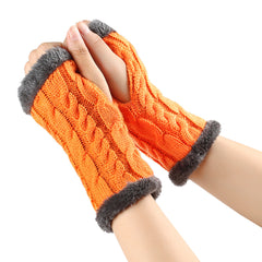 Twist-Knit Winter Fingerless Fleece Gloves