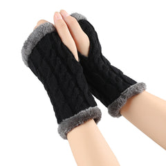 Twist-Knit Winter Fingerless Fleece Gloves