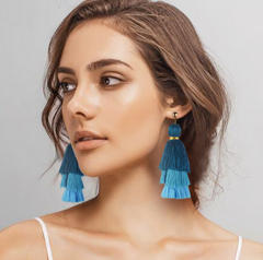 Cotton Tassel Three-Layer Gradient Color Tassel Earrings