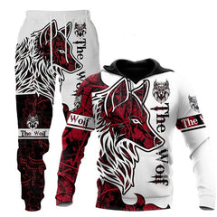  Wolf Print Men's Hooded Tracksuit