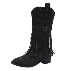 Rivet Buckle Retro Tassel Winter Boots