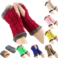 Twist-Knit Winter Fingerless Fleece Gloves