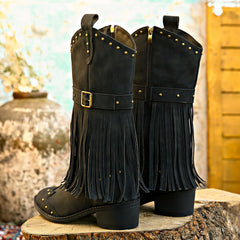 Rivet Buckle Retro Tassel Winter Boots