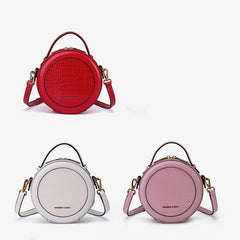 Trendy Patterned Small Round Handbag Leather