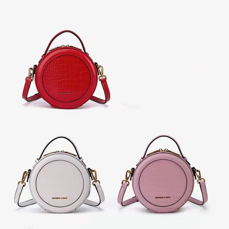 Trendy Patterned Small Round Handbag Leather