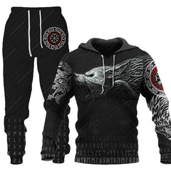  Wolf Print Men's Hooded Tracksuit