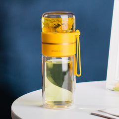 Glass Water Bottle With Tea Infuser Filter Tea Separation Leakproof