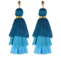 Cotton Tassel Three-Layer Gradient Color Tassel Earrings