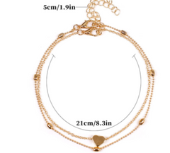 Double-layered Anklet Retro Beach Ball Chain Heart-shaped