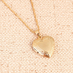 Romantic Heart Locket Necklace, 24K Gold