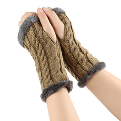 Twist-Knit Winter Fingerless Fleece Gloves