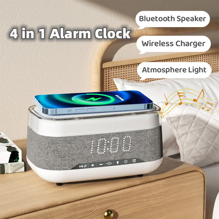 Smart Alarm Clock: Speaker, Wireless Charger, Night Light