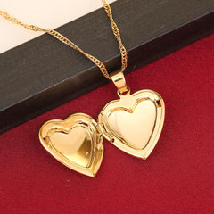 Romantic Heart Locket Necklace, 24K Gold