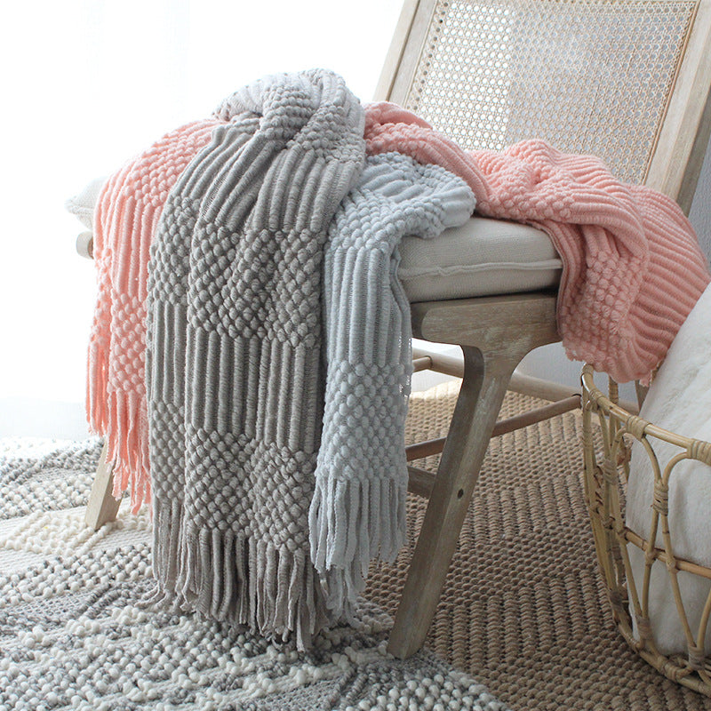 Nordic Knitted Blanket Woolen, Bubble Blanket, Sofa Blanket