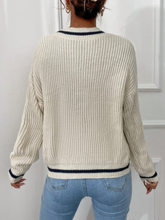 Trendy V-Neck Cable Knit Sweater