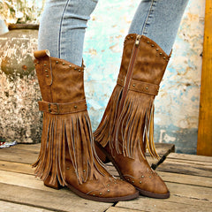  Rivet Buckle Retro Tassel Winter Boots