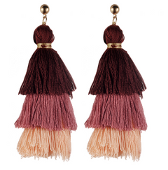 Cotton Tassel Three-Layer Gradient Color Tassel Earrings