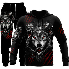 Wolf Print Men's Hooded Tracksuit