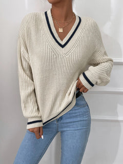 Trendy V-Neck Cable Knit Sweater