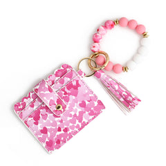 Love Polyurethane Card Holder Silica Gel Key Chain Silicone Beads Bracelet Women's Wallet