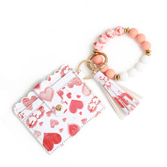 Love Polyurethane Card Holder Silica Gel Key Chain Silicone Beads Bracelet Women's Wallet