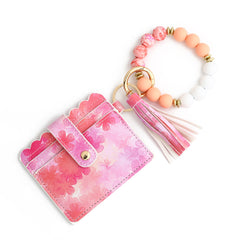 Love Polyurethane Card Holder Silica Gel Key Chain Silicone Beads Bracelet Women's Wallet