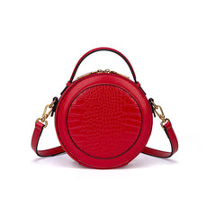 Trendy Patterned Small Round Handbag Leather