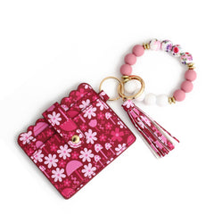 Love Polyurethane Card Holder Silica Gel Key Chain Silicone Beads Bracelet Women's Wallet